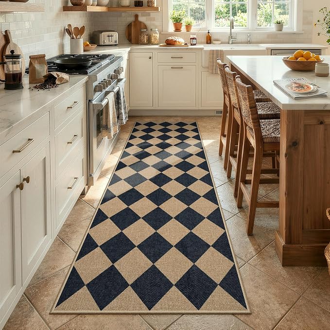 Lahome Checkered Easy Jute Non Slip Kitchen Runner, Checkerboard Indoor Outdoor by Lahome