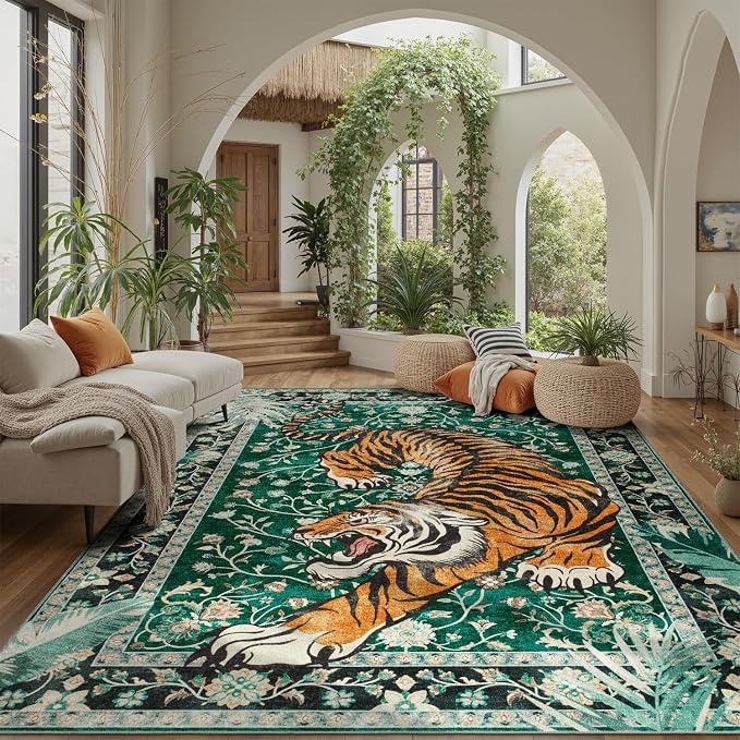 DCX Washable 9x12 Tiger Area Rug, Soft Low Pile Carpet, Kid & Pet Friendly - Image 3