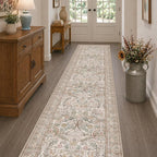 Vintage Floral Moss Green 2x10 Hallway Runner Rug Non Slip - 10 ft Extra Long by Evyhood