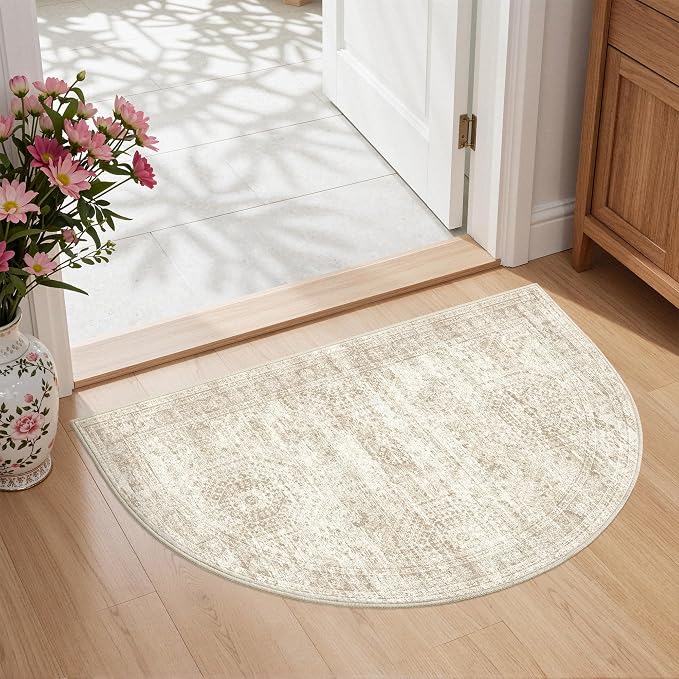 2x3 Half Circle Rug for Entryway, Washable Half Round Rugs by Restydon