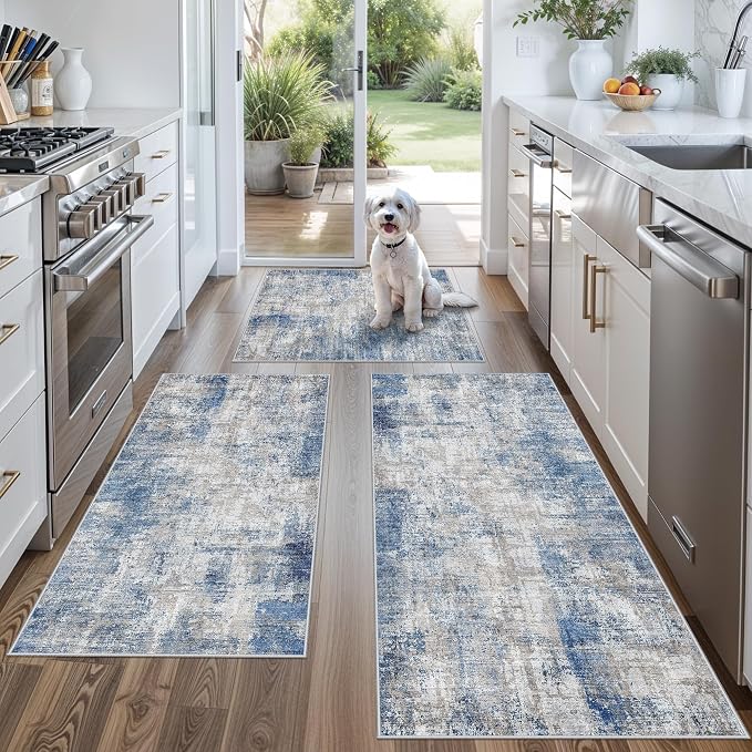 Kitchen Mats for Floor 3 Piece Set, Washable Non-Slip Farmhouse Kitchen Rugs by BYYVOORugsforYourHome