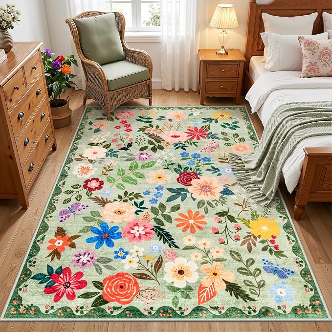 Area Rug Living Room Rugs: Floral 3x5 Washable Rug Vintage Soft Boho Non-Slip - Image 2