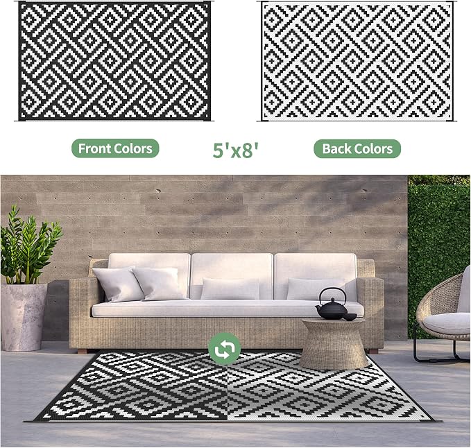 GENIMO 5'x8' Outdoor Rug Waterproof, Reversible Mats, Outdoor Area Rug - Image 4
