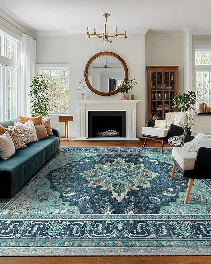 RELEANY Area Rugs Large 10'x14' Washable Non-Slip, Floral Vintage Distress - Image 2