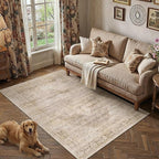 3x5 Washable Neutral Area Rug Beige Vintage Entryway Bathroom Carpet Non-Slip - Image 3