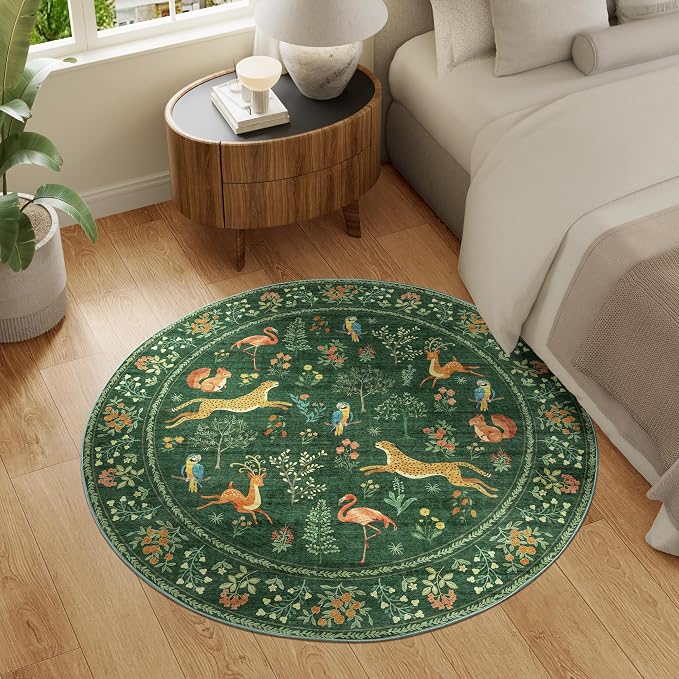DUKINO 4ft Round Rug, Washable Round Area Rug, Non Slip Indoor Low Pile Animal - Image 3