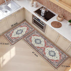 Boho Kitchen Mats for Floor 2 Piece Set Anti Fatigue Cushioned PVC Kitchen Rugs - Image 2