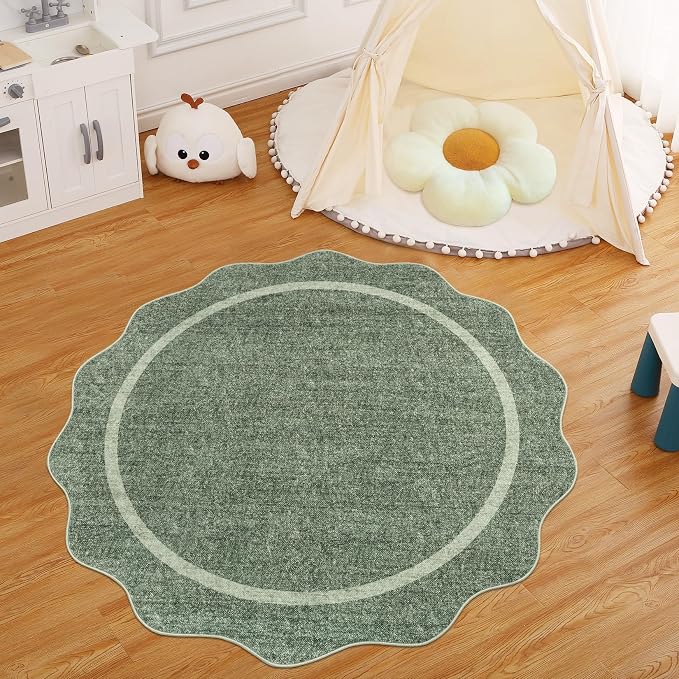 GarveeHome Scalloped Washable Round Rugs, Non-Slip Soft Round Rug 4 ft - Image 2