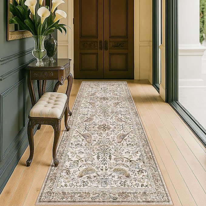 Boho 2'6"x8' Long Kitchen Runner Rugs Non Skid Washable, Stain Resistant Carpet by HazoHaus