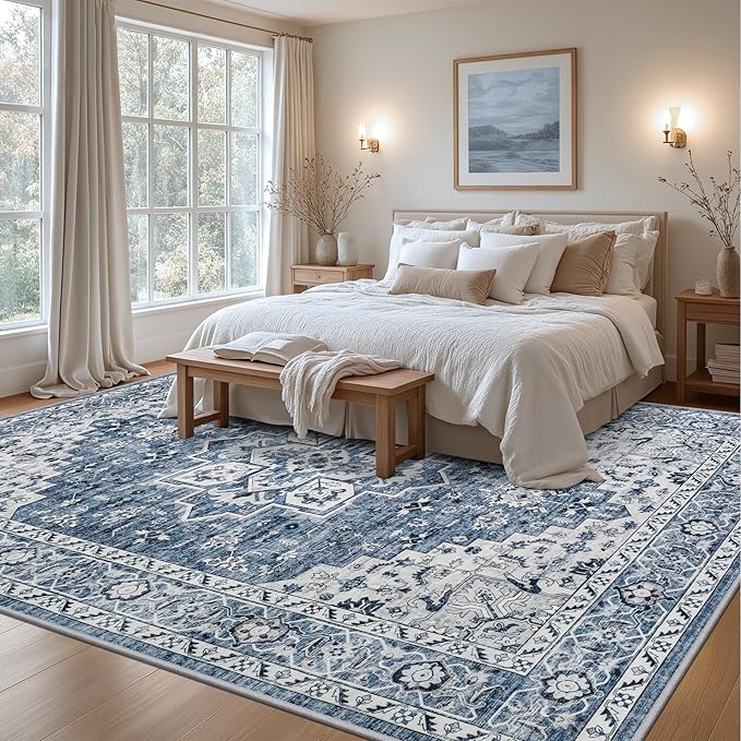 8x10 Area Rugs for Living Room: Washable Rug Soft Vintage Boho Medallion Carpet - Image 4