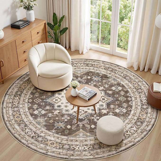 8ft Round Vintage Living Room Area Rug by COTILED