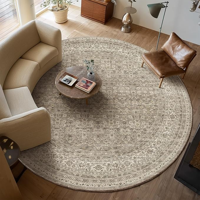 6ft Washable Round Rugs for Bedroom: Circle Living Room Rug Vintage Non Slip by palohom