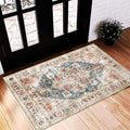 CHAMPLANT Beige Blue Area Rug 2'x3' Washable Rug Door Mat Vintage Distressed by CHAMPLANT