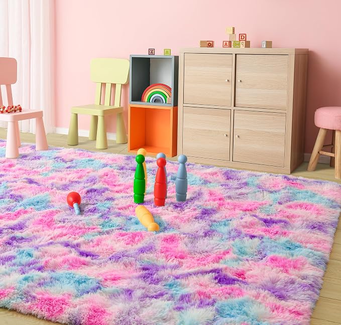 Tepook Soft Rainbow Rug 8x10 for Girls Room, Cute Fluffy Girls Bedroom Area Rug - Image 8