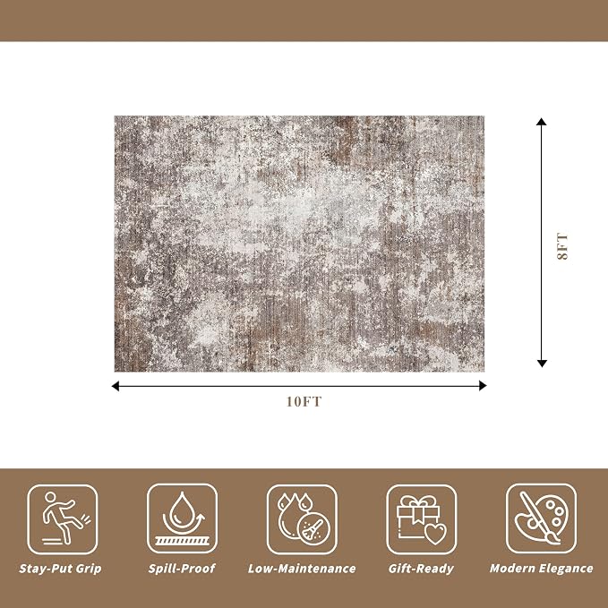 8x10 Washable Living Room Rug – Modern Neutral Abstract Large Area Rug - Image 2