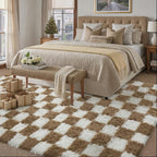 PureCozy 6x9 Area Rugs for Living Room Brown Soft Shag Checkered Large Rug - Image 4