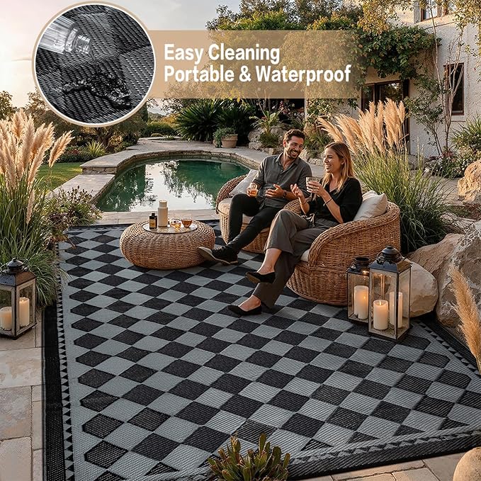 HUGEAR Outdoor Waterproof Rug 8'x10' Plastic Straw Rugs Washable Reversible - Image 5