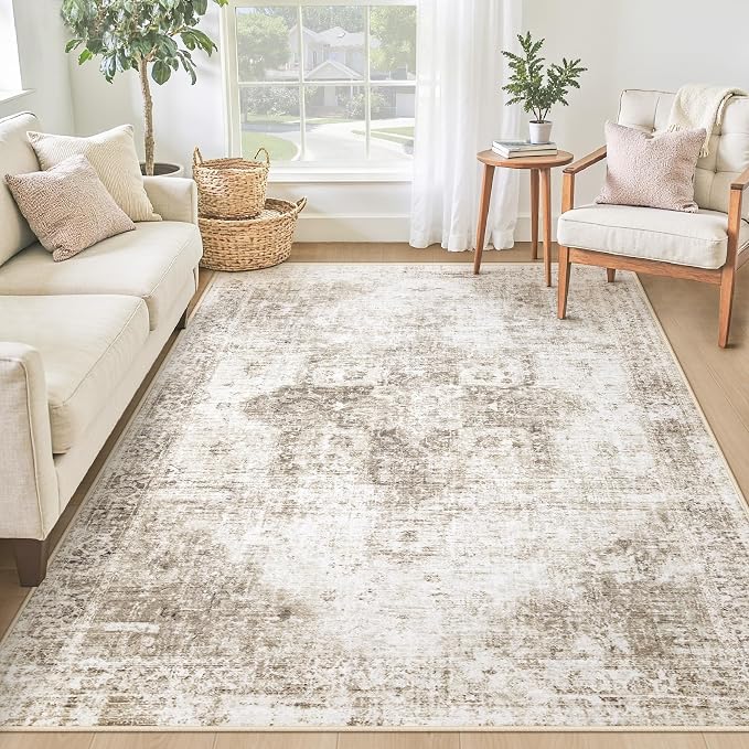 Area Rug 4x6 Washable Rug, Vintage Boho Medallion Rugs Non-Slip Soft Low Pile by VECARF