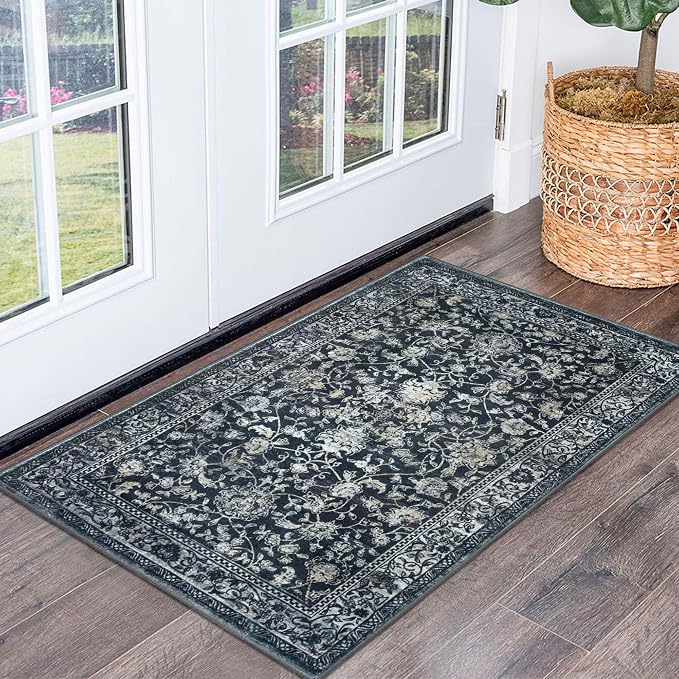 KILOCOCO Small Area Rug 2x3 Entryway Rugs Printed Vintage Floral Washable Rug - Image 9
