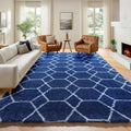 ONASAR 7x9 Area Rugs for Living Room Bedroom, Large Fluffy Navy Blue and White by ONASAR