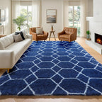 ONASAR Geometric Area Rugs 5x8 for Living Room, Fluffy Moroccan Navy and White - Image 5
