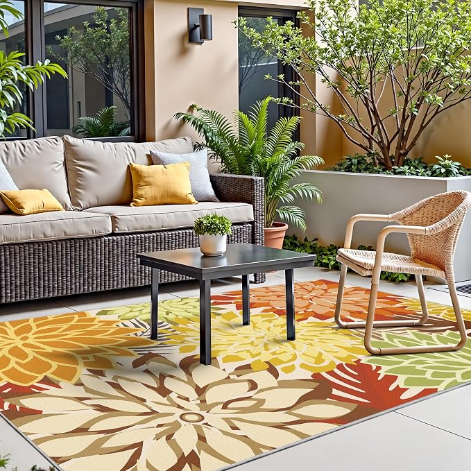 Colorful 3x5 Washable Rug for Living Room Tropical Botanical Modern Floral - Image 7