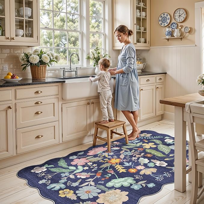 4x6 Living Room Area Rugs: Washable Boho Bedside Rug Non-Slip Floral Small Low - Image 5
