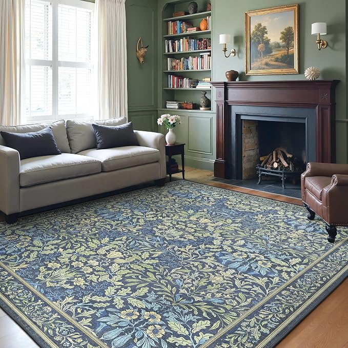 GENIMO 8x10 Washable Area Rug, Non-Slip Vintage Boho Floral Carpet, Soft by GENIMO