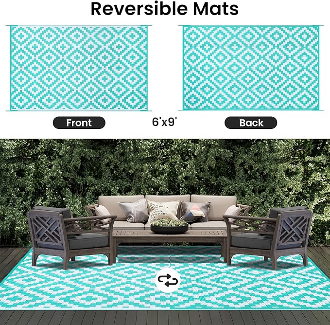 Smiry Waterproof Outdoor Rug 6x9 ft, Reversible Plastic Straw Patio Camping Rugs - Image 3