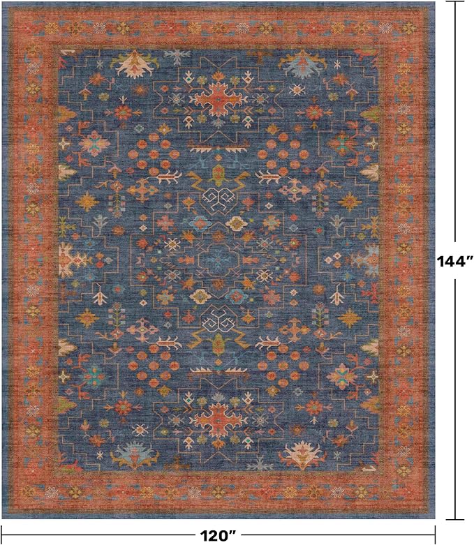 Boho Navy Blue 10x12 Area Rug for Living Room, Extra Large Dining Room Rugs for - Image 2