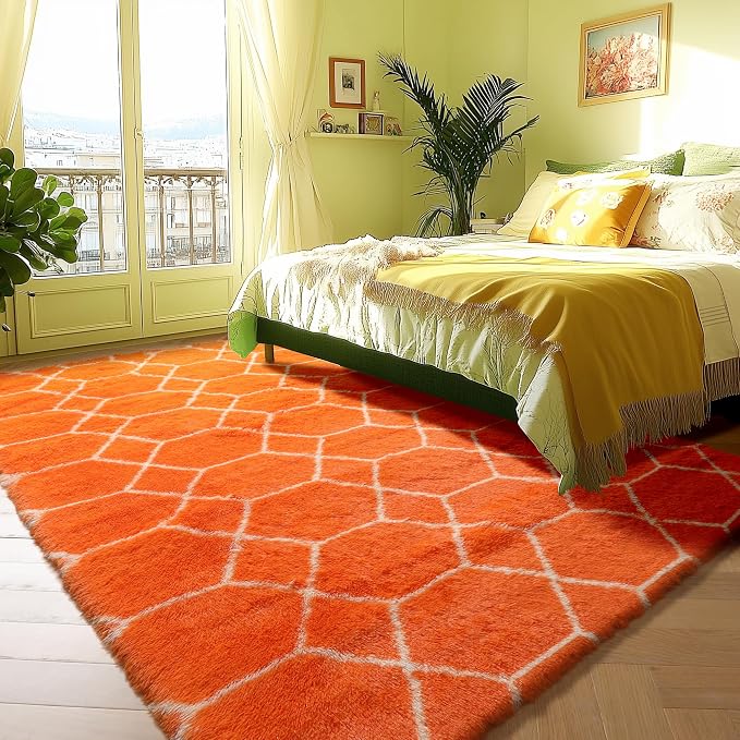 ONASAR Area Rugs for Bedroom Living Room, 4x6 Fluffy Orange and White Throw Rug - Image 6
