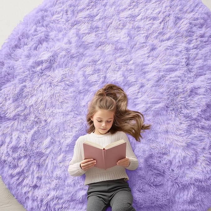 OLANLY Light Purple Round Rugs for Bedroom by OLANLY