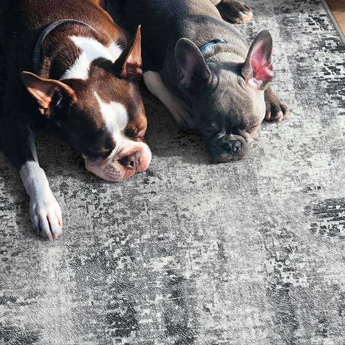 2x5 Grey Rug Runners for Hallways Kitchen Runner Rug Non Slip Washable Black - Image 5