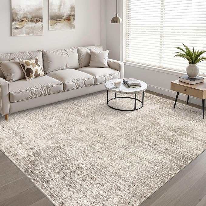 8x10 Area Rugs Living Room: Washable Large Neutral Brown Rug Abstract Soft - Image 6