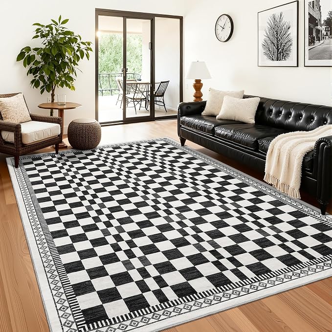 GarveeHome 5x7 Washable Rug for Bedroom Modern Abstract Checkered Carpets by GarveeHome
