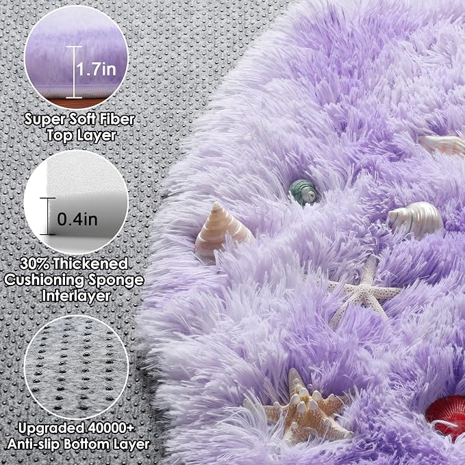 ONASAR Tie-Dyed Purple Round Area Rug 4ft, Soft Bedroom Circle Rugs Floor Mats - Image 2