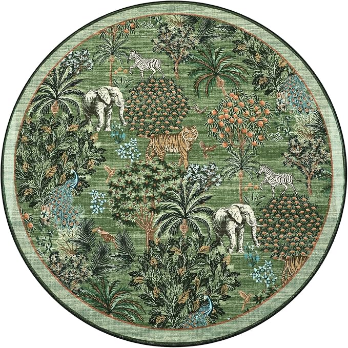 GarveeHome Jungle Round Washable Rugs 6ft Non-Slip Soft Round Rug - Image 4