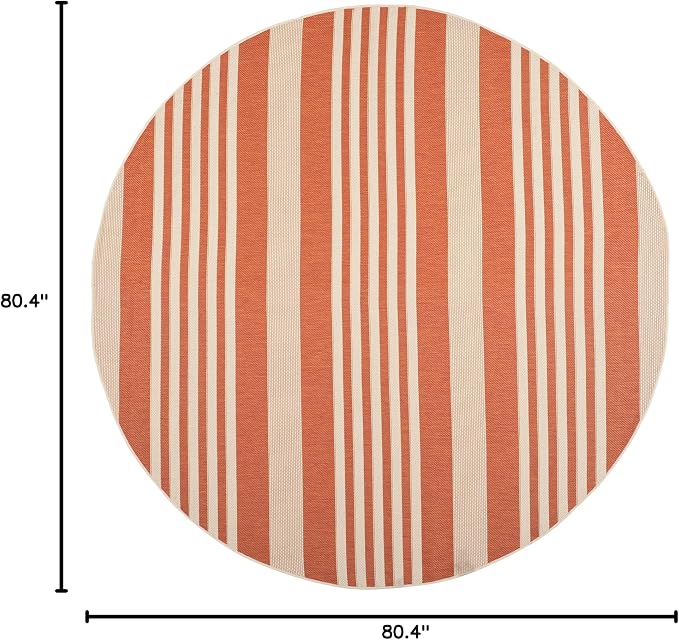 SAFAVIEH Courtyard Collection 6'7'' Round Terracotta/Beige CY6062 Stripe - Image 2