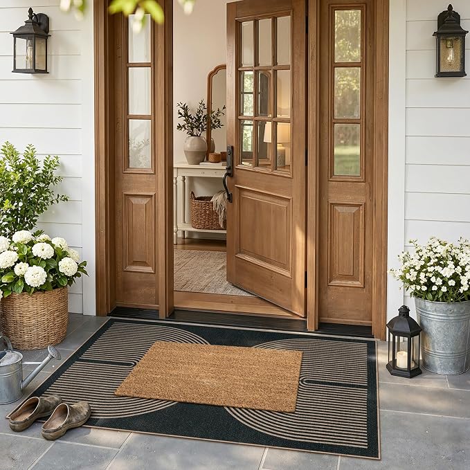 Lahome Enfys Modern Rainbow Easy Jute Outdoor Patio Rug, 3x5 Black Washable Rugs - Image 2