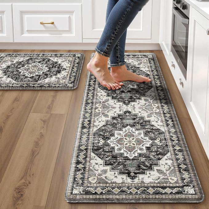 Boho Kitchen Mats for Floor 2 Piece Set Anti Fatigue Cushioned PVC Kitchen Rugs by tubeamin