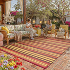 Outdoor Plastic Straw Rug Waterproof Patio 8x10 Red Orange Stripe Mat by WondRg