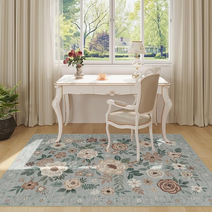 DUKINO 4x6 Feet Office Chair Mat, Lightweight Non Slip Washable Floral Area Rug - Image 8