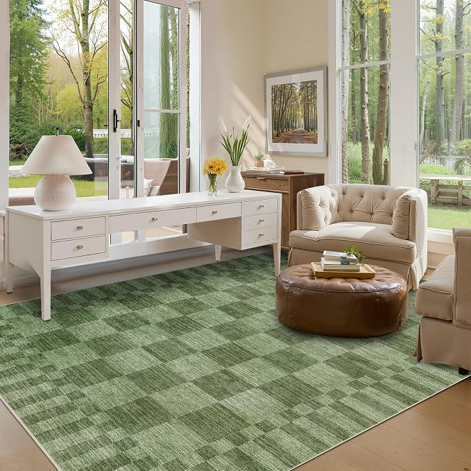 GarveeHome Moss Green Checkered Rug 2x3 Washable Rug Non-Slip - Image 4