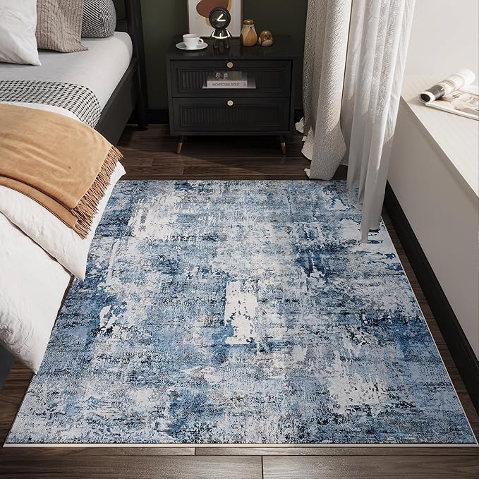 Rugcomf 3x5 Area Rug Blue Soft Abstract Boho Vintage Pattern Non-Slip by Rugcomf