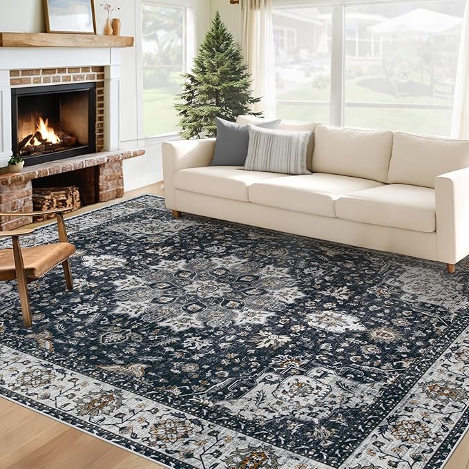 Area Rug 6x9 Washable Rug, Vintage Boho Medallion Rugs Non-Slip Soft Low Pile by VECARF