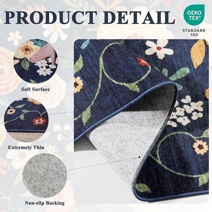 DUKINO 3x12 Washable Runner Rug, Non Slip Soft Floral Hallway Runner Rug - Image 4
