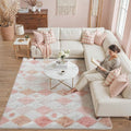 PureCozy Checkered Rug 6x9 Fluffy Shag Living Room Pink Area Rug Modern by PureCozy