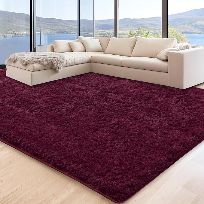 5x7 Burgundy Area Rugs for Living Room, Fluffy Shag Rug for Bedroom Kids by Unknown