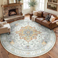 RELEANY Area Rugs Round 8ft Washable Non-Slip, Floral Vintage Distress by RELEANY