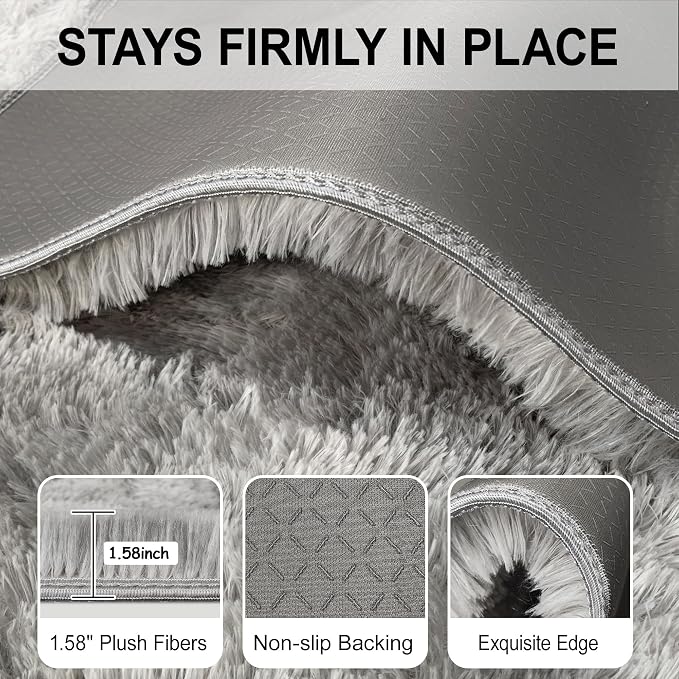 2x3 ft Shaggy Tie Dyed Grey Rug Small, Fluffy Furry Area Rugs - Image 5
